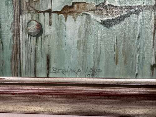 Blue Tit On A Weathered Gate, Oil On Board Painting By Bernard Lord (20th Century British)