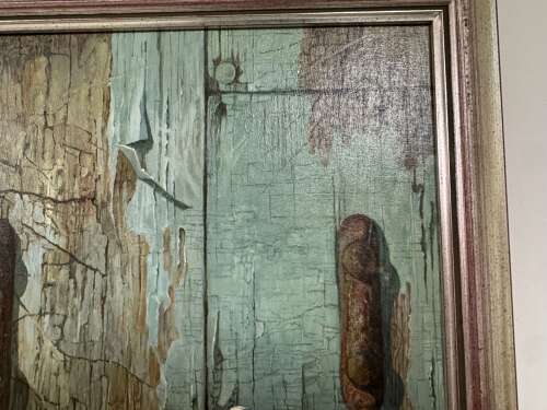 Blue Tit On A Weathered Gate, Oil On Board Painting By Bernard Lord (20th Century British)