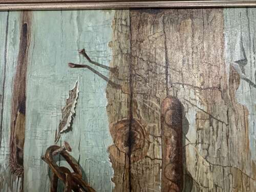 Blue Tit On A Weathered Gate, Oil On Board Painting By Bernard Lord (20th Century British)
