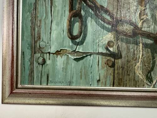 Blue Tit On A Weathered Gate, Oil On Board Painting By Bernard Lord (20th Century British)