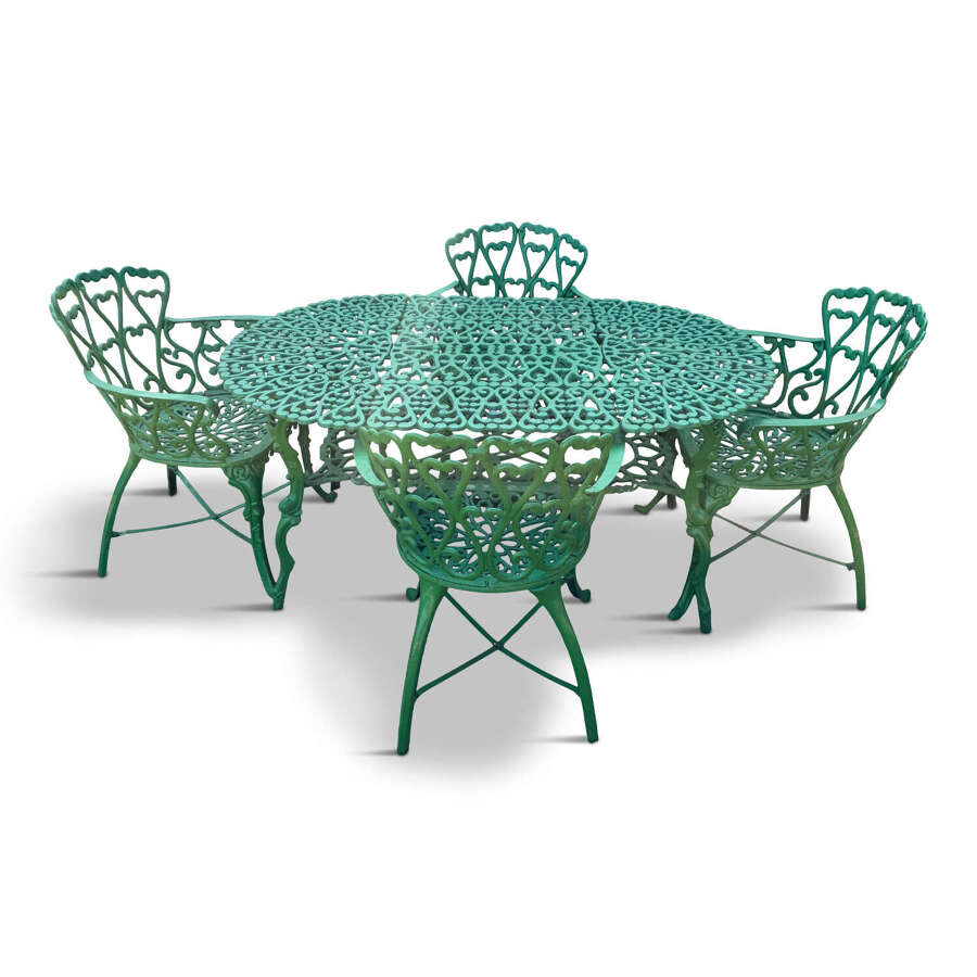 Vintage Cast Iron Garden Table and Four Chairs