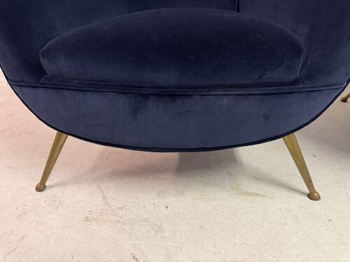 Pair of Italian Mid-Century Lounge Chairs in Navy Romo Cotton Velvet, 1960s