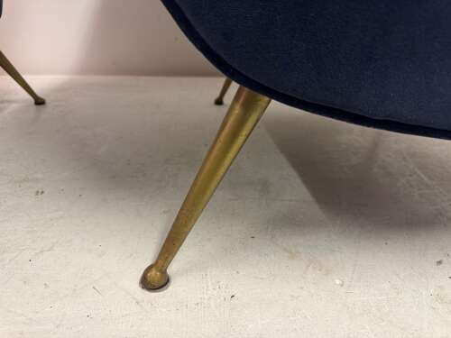 Pair of Italian Mid-Century Lounge Chairs in Navy Romo Cotton Velvet, 1960s