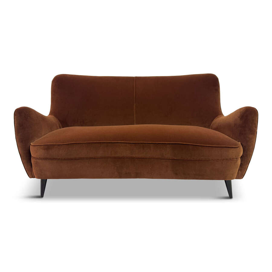 Italian Curved Sofa in Cotton Velvet, 1950s