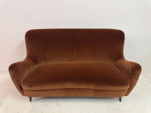 Italian Curved Sofa in Cotton Velvet, 1950s