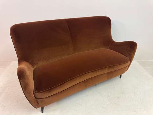 Italian Curved Sofa in Cotton Velvet, 1950s