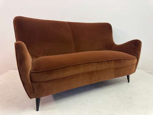 Italian Curved Sofa in Cotton Velvet, 1950s