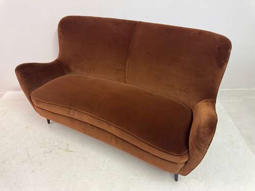 Italian Curved Sofa in Cotton Velvet, 1950s