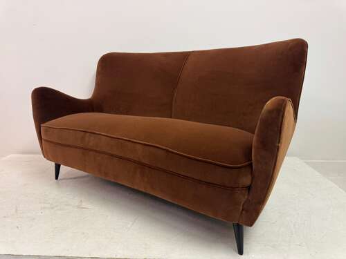 Italian Curved Sofa in Cotton Velvet, 1950s