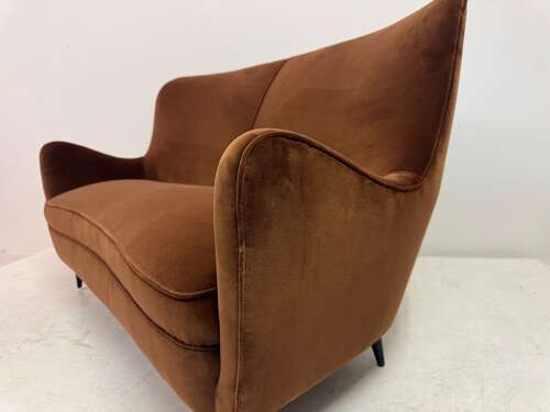 Italian Curved Sofa in Cotton Velvet, 1950s