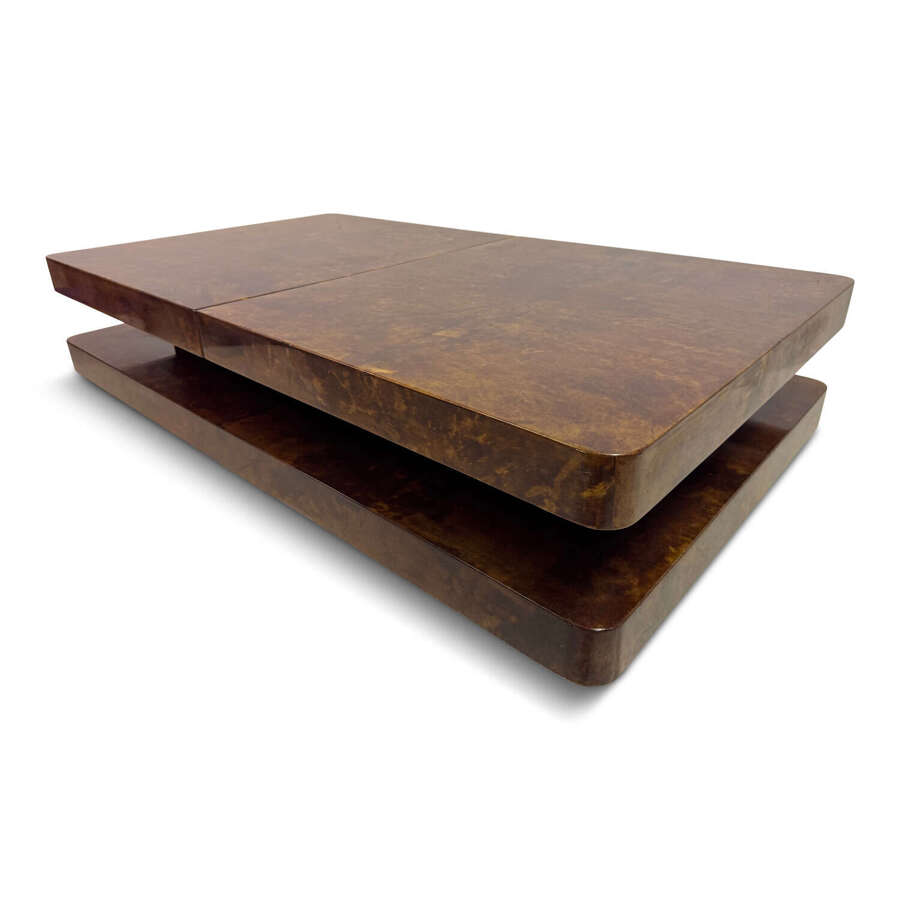 Aldo Tura Lacquered Goatskin Sliding Coffee Table with Rounded Corners, Italy, 1970s