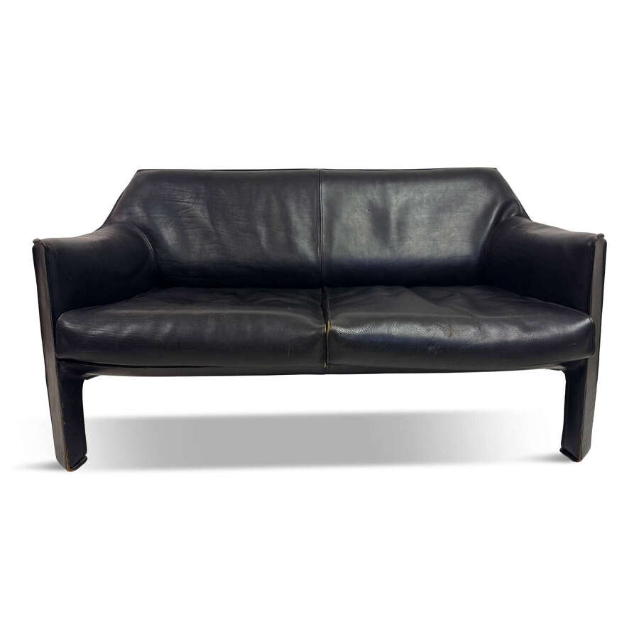 Black Leather CAB 415 Sofa by Mario Bellini for Cassina