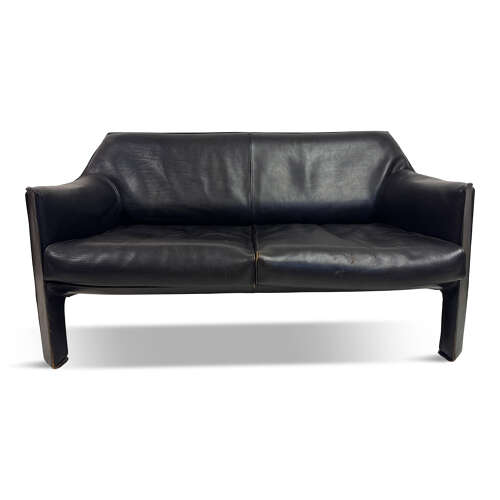 Black Leather CAB 415 Sofa by Mario Bellini for Cassina
