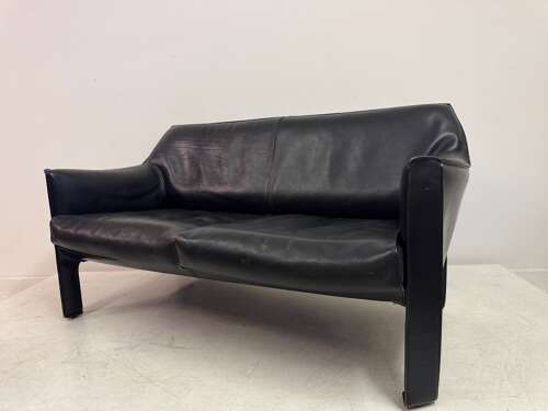 Black Leather CAB 415 Sofa by Mario Bellini for Cassina