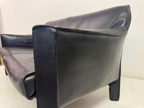 Black Leather CAB 415 Sofa by Mario Bellini for Cassina