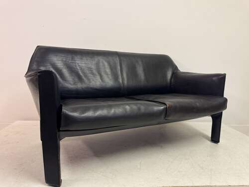 Black Leather CAB 415 Sofa by Mario Bellini for Cassina