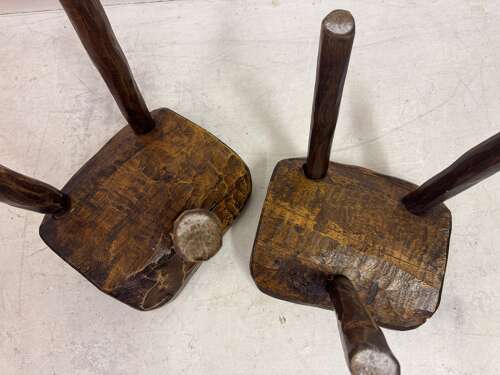 Pair of Rustic Brutalist Tripod Stools in Elm