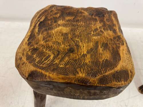 Pair of Rustic Brutalist Tripod Stools in Elm