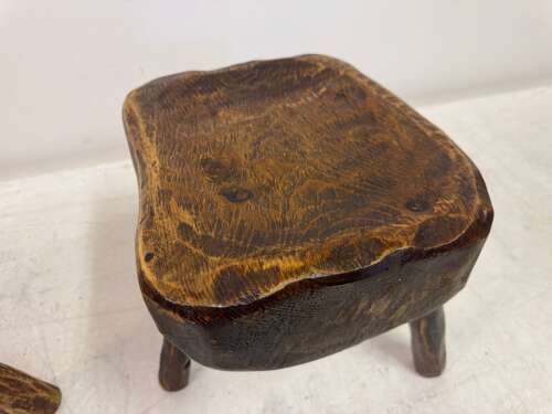 Pair of Rustic Brutalist Tripod Stools in Elm